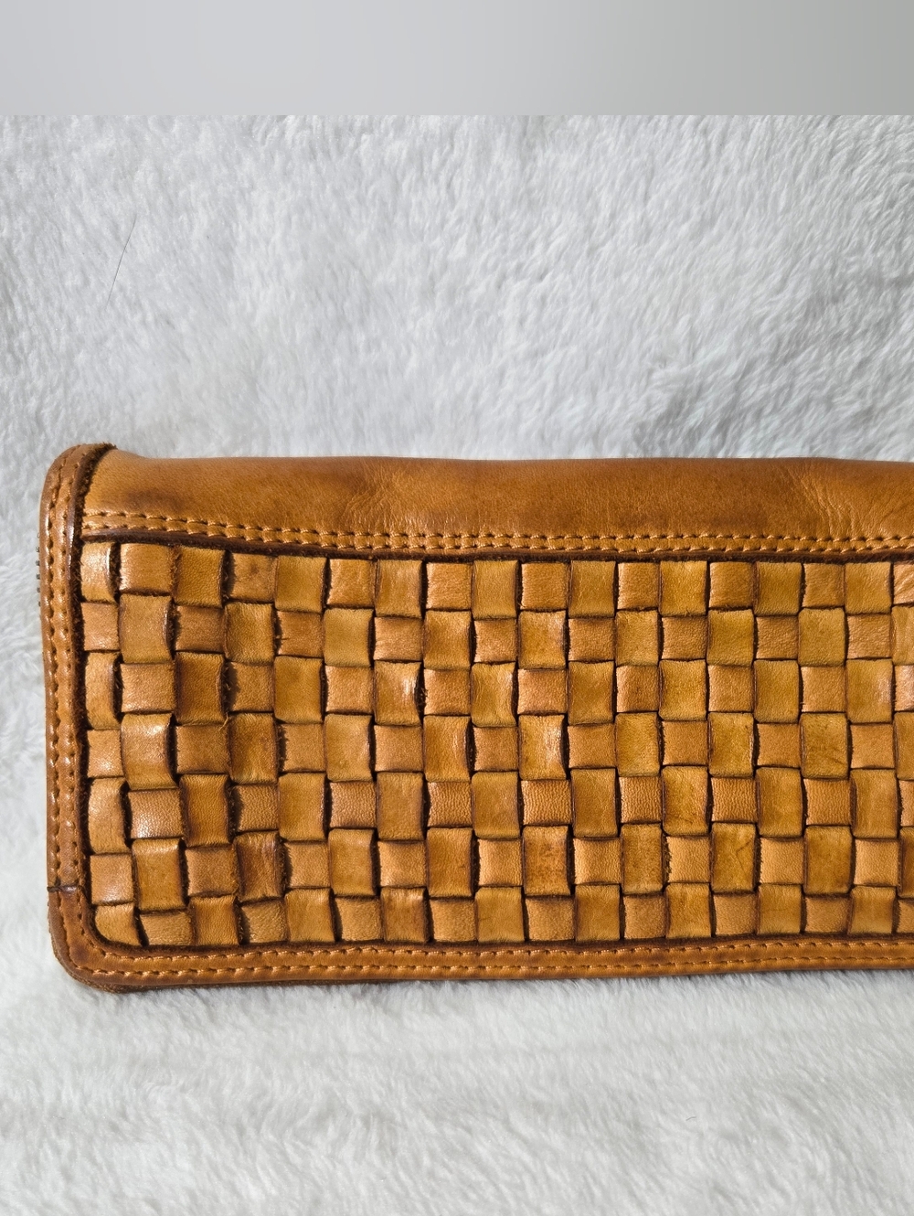 Woven Leather Clutch Wallet in Tan